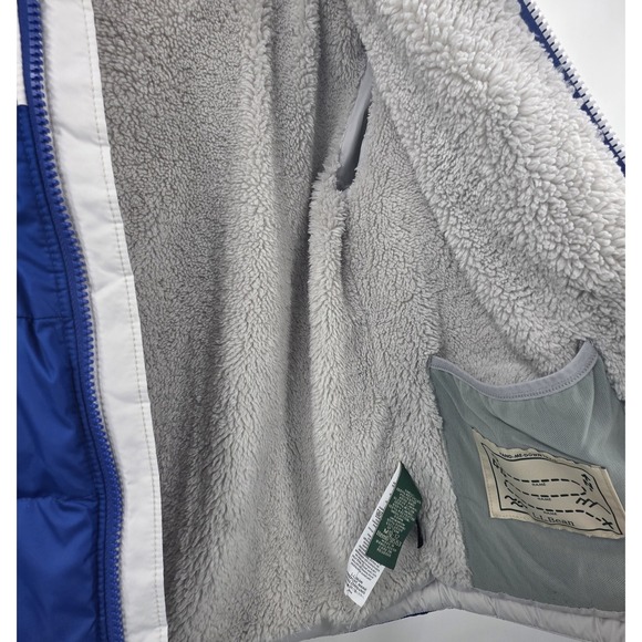 LL BEAN DOWN PUFFER JACKET YOUTH KIDS MEDIUM BLUE WHITE COLORBLOCK WARM DOWNTEK - Picture 8 of 15